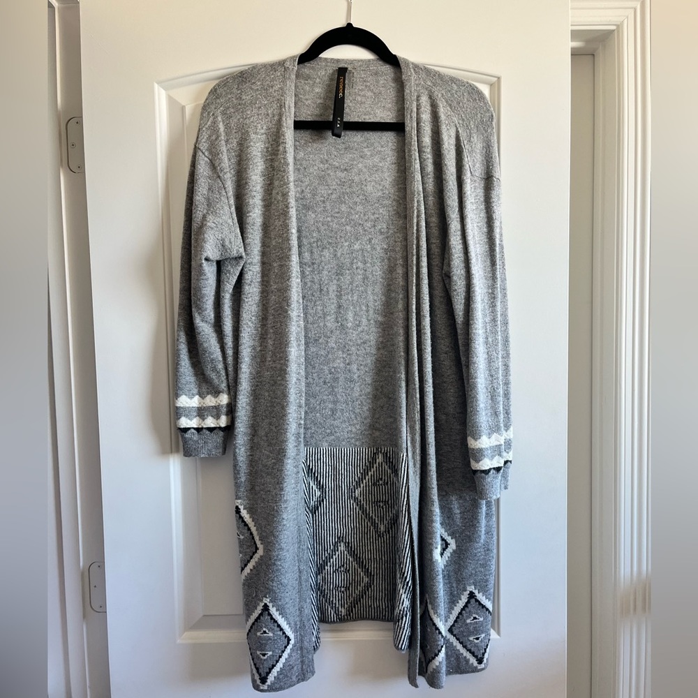 Renee C Grey Open Front Print Cardigan